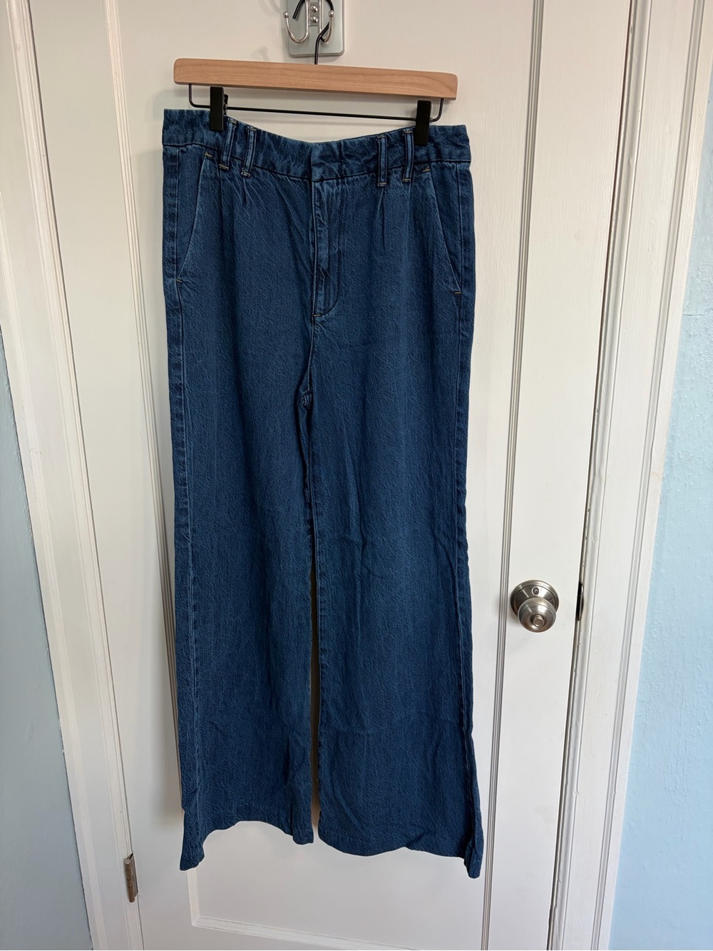 Rewash Wide Leg Pull-On Trouser Jeans Sz 9/29 Dark Wash Slit Hem